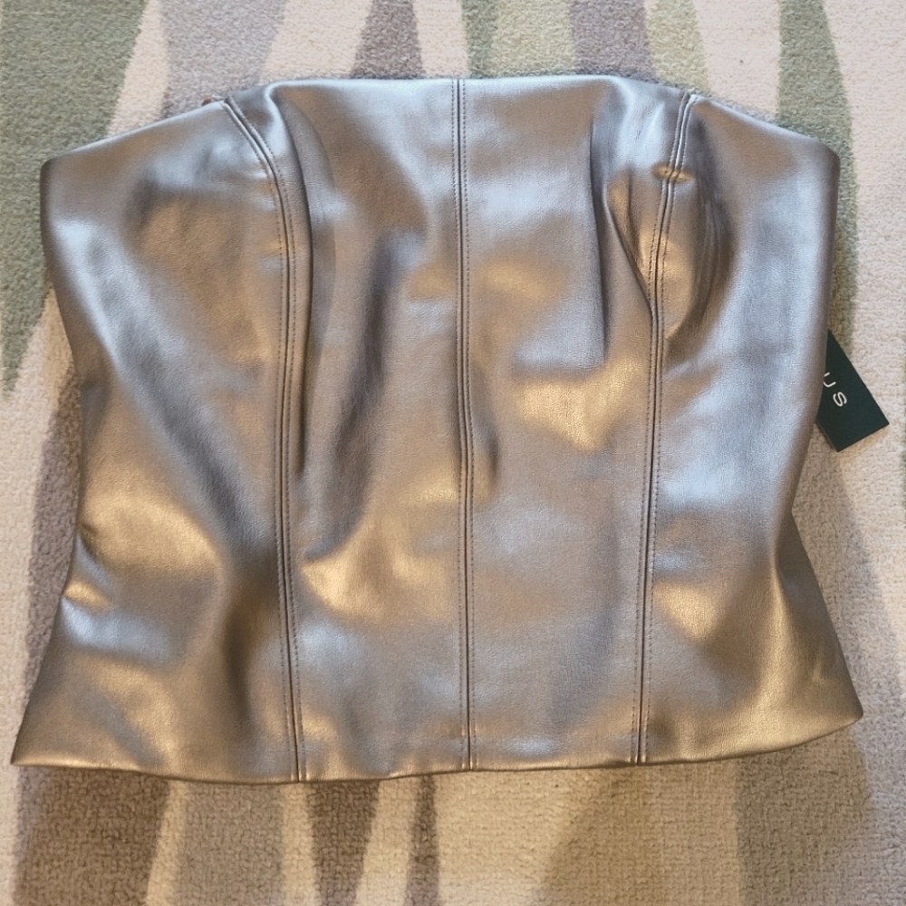 Metallic cropped tube top with zipper back